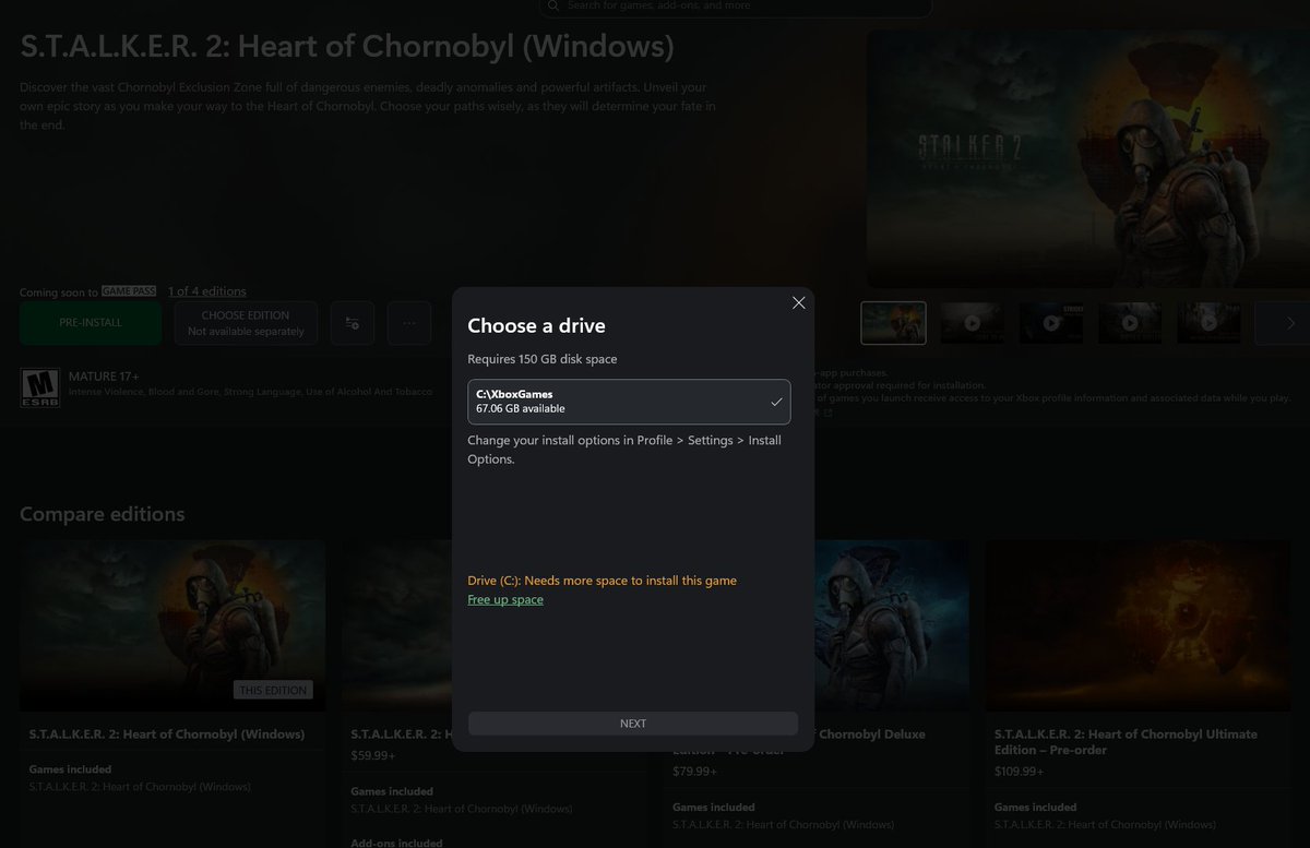 hmgamesnsoftwa1's tweet photo. #stalker2heartofchornobyl Pre-load is Live on #XboxGamePass PC and it Required 150 gb 😲

Are you guys Excited for Stalker 2?

#gamepasspc #pcgamers #gamingnews #gamingpc #pcgamingcommunity https://t.co/uoE2sEp2eB