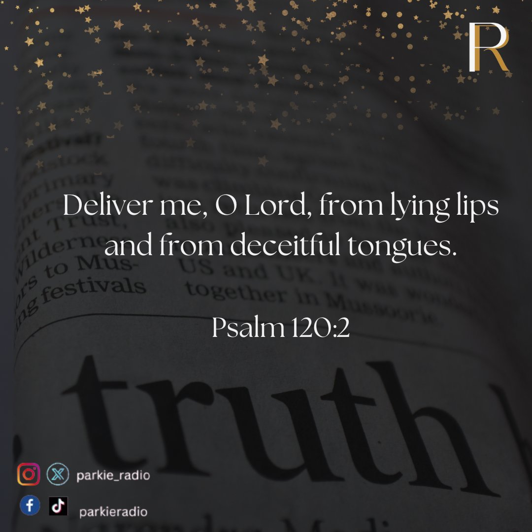 Deliver me, O Lord, from lying lips and deceitful tongues.’ 🕊️ Let truth and integrity be our guides.

#Faith #DeliverMe #HonestyFirst #ParkieRadio #ParkieBroadcast