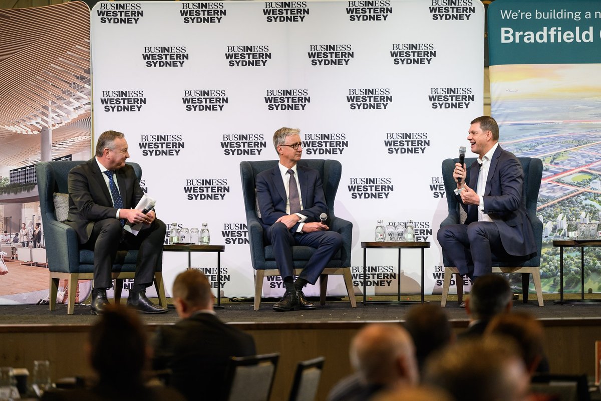 Terrific morning at Aerotropolis 2024 Conference presenting alongside @flyWSA and <a href="/BusinessWSYD/">Business Western Sydney</a>  

CEO <a href="/KenMorrison_/">Ken Morrison</a> joined WSI CEO <a href="/SimonHickeyWSI/">Simon Hickey</a> and <a href="/BusinessWSYD/">Business Western Sydney</a>'s David Borger on stage to discuss the strong progress and delivery underway at Bradfield and the Aerotropolis.