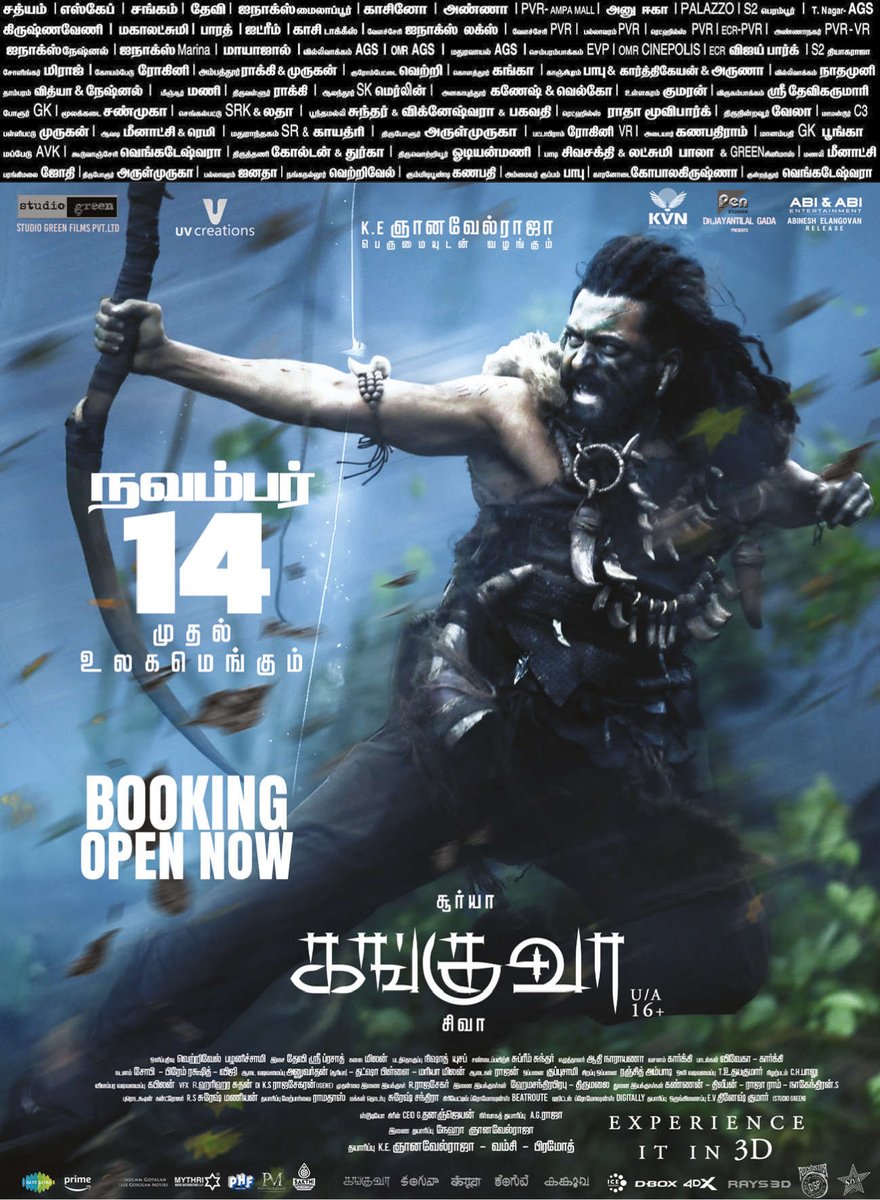 KollywoodCinima's tweet image. Prepare to face primal emotions and tribal instincts in its rawest form 🔥🏹

Book your tickets to witness the EPIC #Kanguva
🎟️ in.bookmyshow.com/chennai/movies… 
🎟️ ticketnew.com/movies/kanguva… 

#KanguvaFromNov14 🗡️
@Suriya_offl @thedeol @directorsiva @DishPatani @ThisIsDSP #StudioGreen