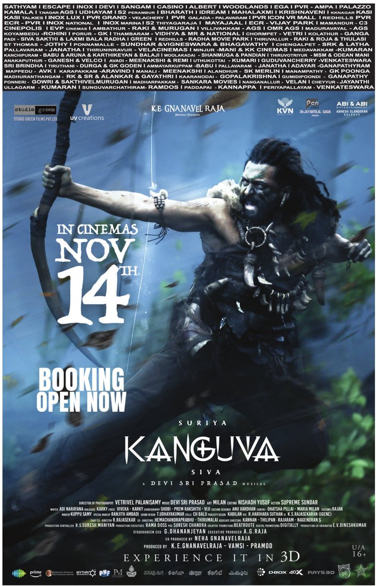 KollywoodCinima's tweet image. Prepare to face primal emotions and tribal instincts in its rawest form 🔥🏹

Book your tickets to witness the EPIC #Kanguva
🎟️ in.bookmyshow.com/chennai/movies… 
🎟️ ticketnew.com/movies/kanguva… 

#KanguvaFromNov14 🗡️
@Suriya_offl @thedeol @directorsiva @DishPatani @ThisIsDSP #StudioGreen