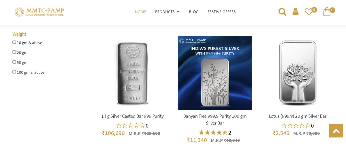 VMJAIPUR's tweet image. @MMTCPAMP Sells physical silver at a 15% premium (Even bars) That is absurd pricing. Even if silver gives you a 15-20% return over a yr, your actual returns would be 0. 
At least 1 kg bars should be priced close to the actual pricing of silver. #MMTC #mmtcpamp #Silver #Gold