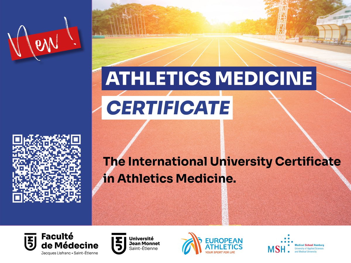 Pascal EDOUARD (@pascaledouard42) on Twitter photo 🚨Athletics Medicine Certificate🚨
For physicians 👩⚕️🧑⚕️
➡️Register for our 1-year program and elevate your expertise in #Athletics medicine!
<a href="/Univ_St_Etienne/">Université Jean Monnet Saint-Étienne</a> <a href="/Facmedecine_UJM/">Faculté de Médecine UJM</a> <a href="/EuroAthletics/">European Athletics</a> & MSH Hamburg
More info: shorturl.at/hHU17 and 👇 🚨Athletics Medicine Certificate🚨
For physicians 👩⚕️🧑⚕️
➡️Register for our 1-year program and elevate your expertise in #Athletics medicine!
<a href="/Univ_St_Etienne/">Université Jean Monnet Saint-Étienne</a> <a href="/Facmedecine_UJM/">Faculté de Médecine UJM</a> <a href="/EuroAthletics/">European Athletics</a> & MSH Hamburg
More info: shorturl.at/hHU17 and 👇