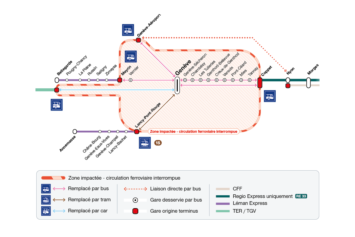 ⚠️🚧Le week-end prochain, trains remplacés par bus à #Genève, du samedi 23 novembre 2024 à 19h au dimanche 24 novembre à 15h. Consultez vos horaires! cff.ch/genevesanstrai…