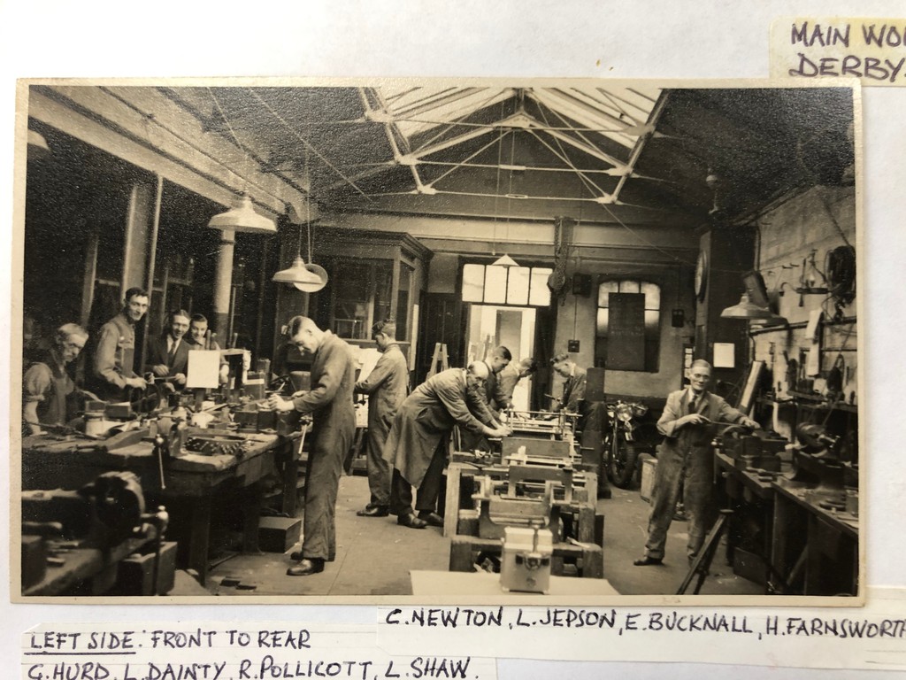 Our company Clockworks in Derby in 1936.⁠
Left Side: Front to Rear⁠
G. Hurd, L. Dainty, R. Pollicott, L. Shaw⁠
⁠
Right Side: C. Newton, L. Jepson, E. Bucknall, H. Farnsworth⁠
⁠
#smithofderby #johnsmithandsons #derbyhistory #1936