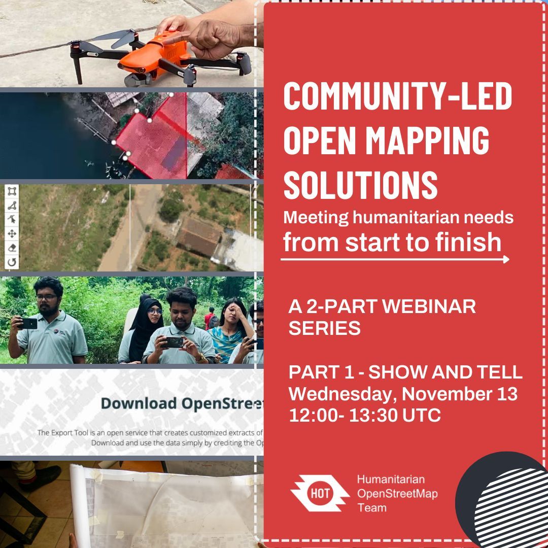 Have you signed up yet?

Tomorrow is our 1st webinar about HOT's Community-led Open Mapping Solutions! Learn about our tech products, why they're community-centered, and how to use them from start to finish.

Wed, November 13
12- 13:30 UTC

Register now buff.ly/3Cgc63R