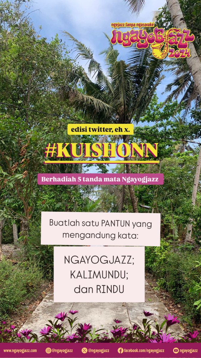 ngayogjazz's tweet photo. Sini, tak bagi hadiah lucu-lucuan di #kuishonn edisi X honn..
Caranya gampang, tinggal reply di bawah postingan ini, pakai tagar #kuishonn #mantabbantul #ngayogjazz2024
Gasss tak tunggu sampai jam 20.00 malam ini yhaa~ https://t.co/BabRWhkmJc
