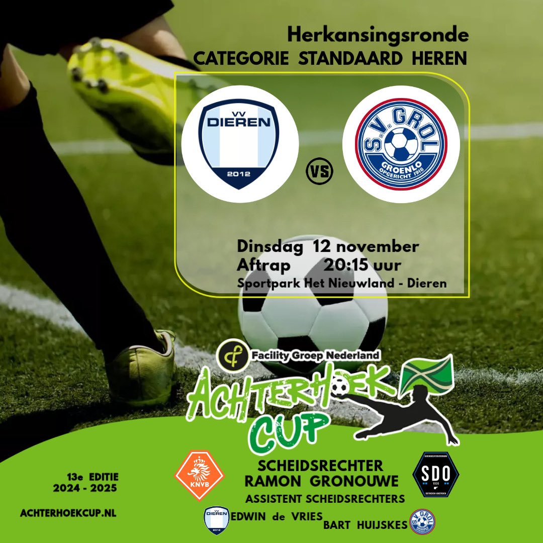 AchterhoekCup's tweet photo. Voor dinsdag 12 november staan 4 wedstrijden uit de Herkansingsronde Categorie Standaard Heren op het programma. 
Bij een gelijkspel na 90 minuten volgen Shoot Outs. 
@sdodoetinchem https://t.co/CSja3HWSTP