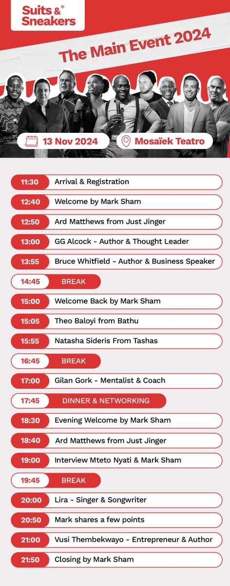 It's taken a year to get to the point of sharing this agenda for tomorrow's return of the <a href="/SuitsSneakers/">Suits & Sneakers</a> Main Event 🥳 What a line-up of speakers! 1,600 people have registered to join us and I couldn't be more excited if I tried 😍