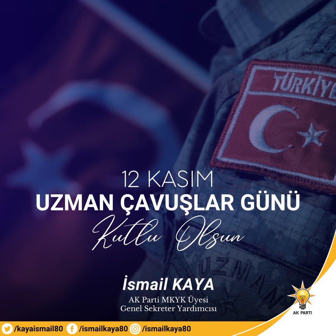Vatan ve Millet uğruna yurt içinde ve dışında kahramanca ve fedakarca görev yapan Kahraman Uzman Çavuşlarımızın 12 Kasım Uzman Çavuşlar günü kutlu olsun. 

#12KasımUzmanÇavuşlarGünü