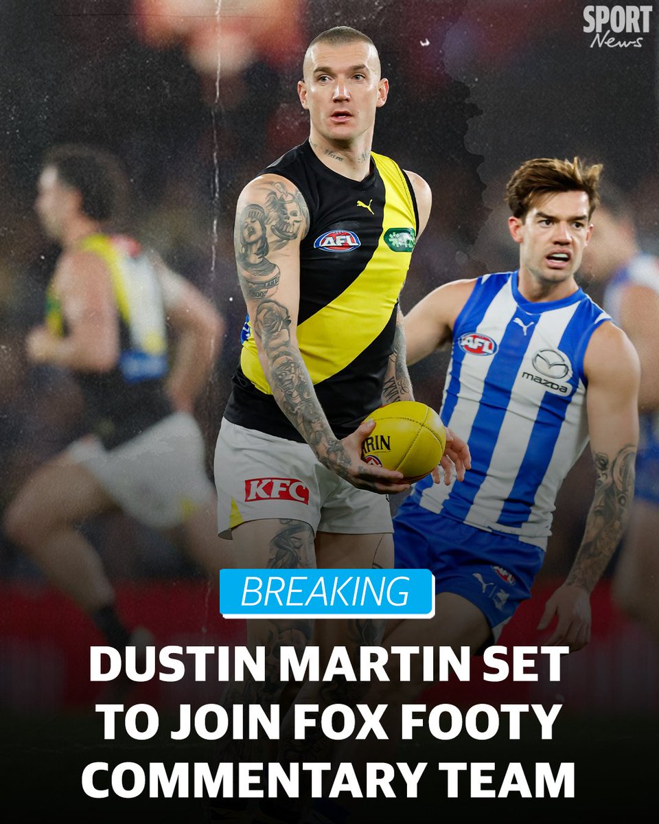 superfooty's tweet photo. Dustin Martin is set to join the commentary ranks with Fox Footy.

DETAILS | https://t.co/oIB1nk0Tmg https://t.co/pBsEhWOSVR