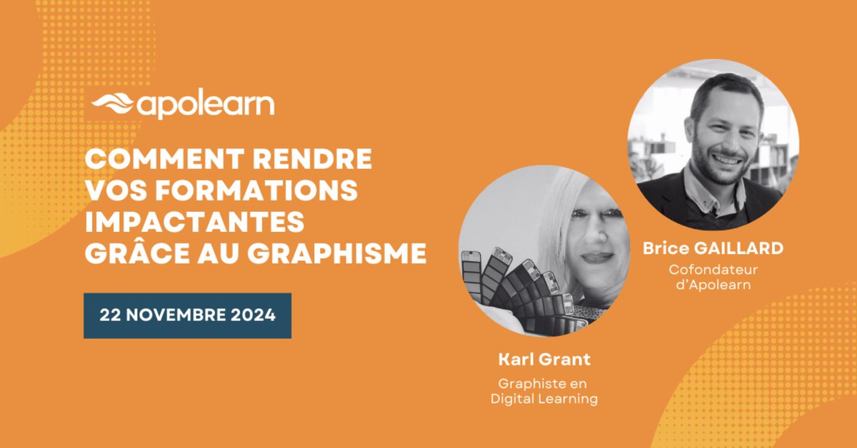 apolearn's tweet image. 🚀 Le 22/11 à 14h, Karl Grant, experte en digital learning, vous dévoile ses secrets pour créer des formations visuellement percutantes !
➡️ Design pédagogique, bases du graphisme, accessibilité...
👉 Inscrivez-vous : hubs.la/Q02X9D0C0