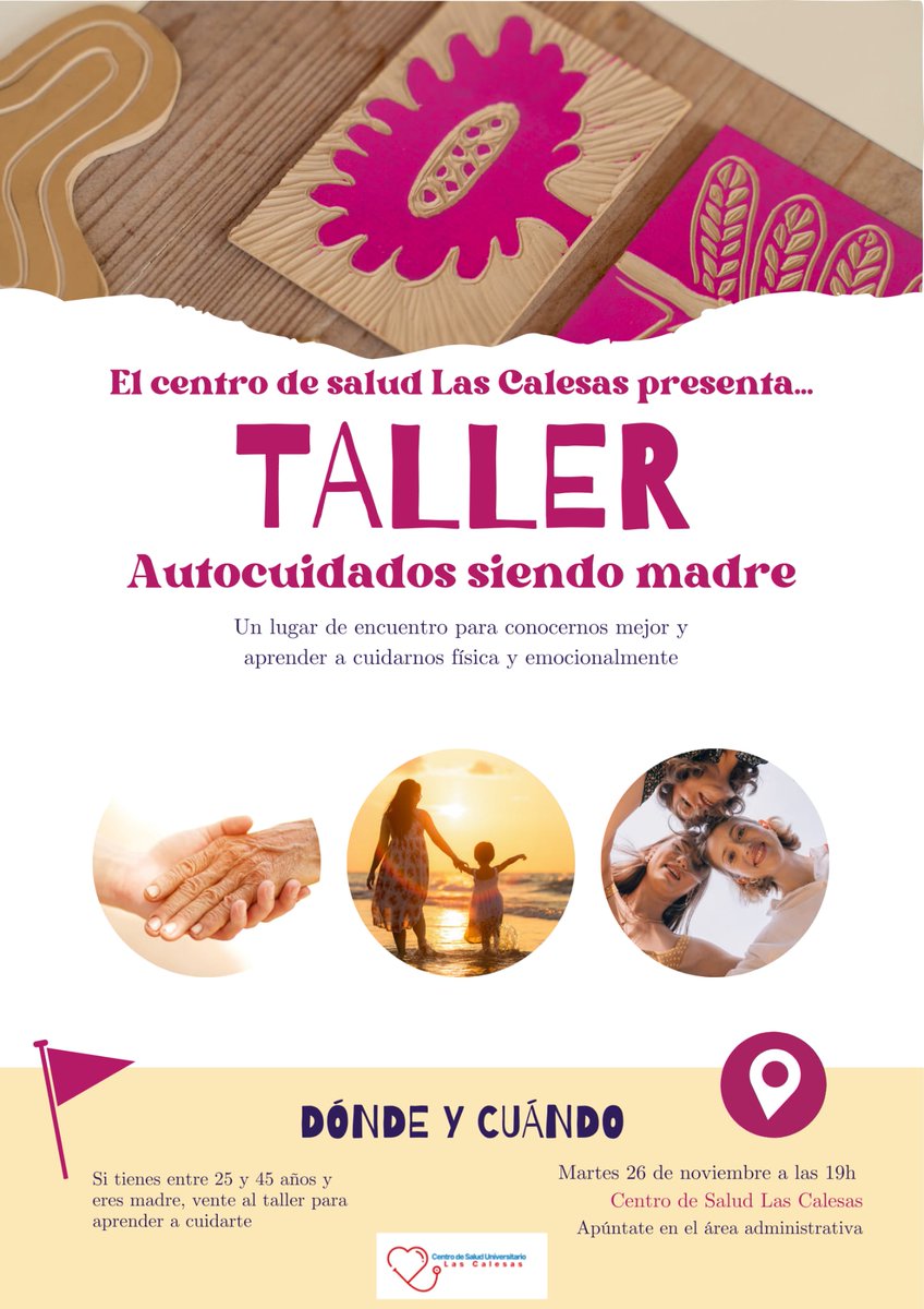 Taller enfocado a madres entre 25 y 45 años con posibilidad de crear un grupo estable entre las asistentes. 
ℹ️ Inscripciones en el área de administración de nuestro <a href="/CSLasCalesas/">CSU Las Calesas</a> #barriomoscardo #usera #autocuidado #mujer #madre