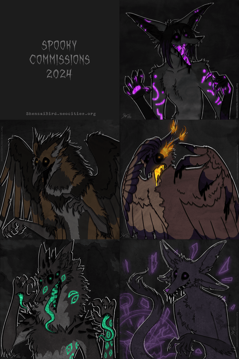 Before I forget again, here's all the spooky commissions I did this year

(kinda sad that it was just 5 this year, I love drawing these and it didn't feel like it was enough...)

#furry #furryart