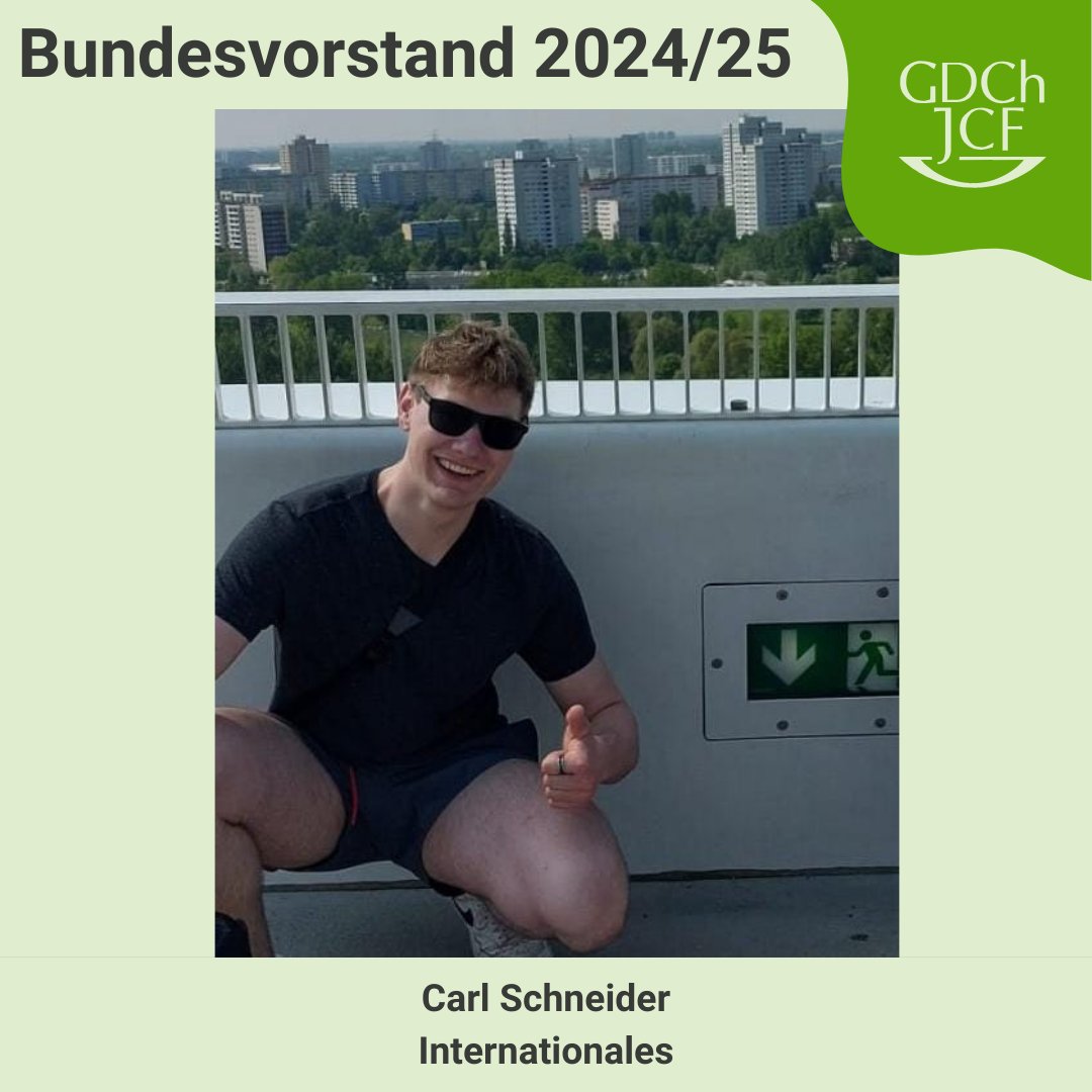 🌟Vorstellung Bundesvorstand🌟
Carl ist im Masterstudium der Biochemie an der Universität Greifswald. Aktuell ist er stellvertretender Sprecher seines Regionalforums JCF Greifswald und neu im Bundesvorstand für Internationales!🌍
#jcf #chemie #eycn #iycn #internationalchemistry