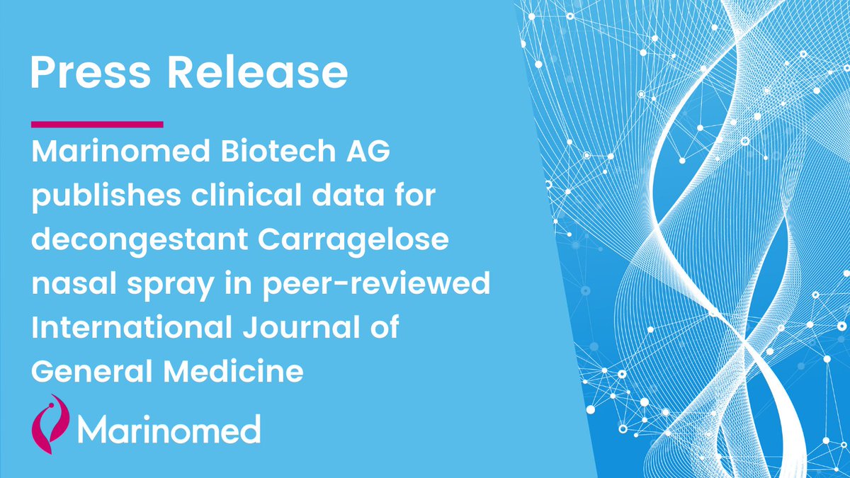 Marinomed Biotech AG publishes clinical data for decongestant #Carragelose nasal spray in peer-reviewed International Journal of General Medicine

Publication ➡️ dovepress.com/articles.php?a…

Full press release ➡️ marinomed.com/en/news/news-d…

<a href="/DovePress/">Dove Medical Press</a> #oceanofideas #decongestant
