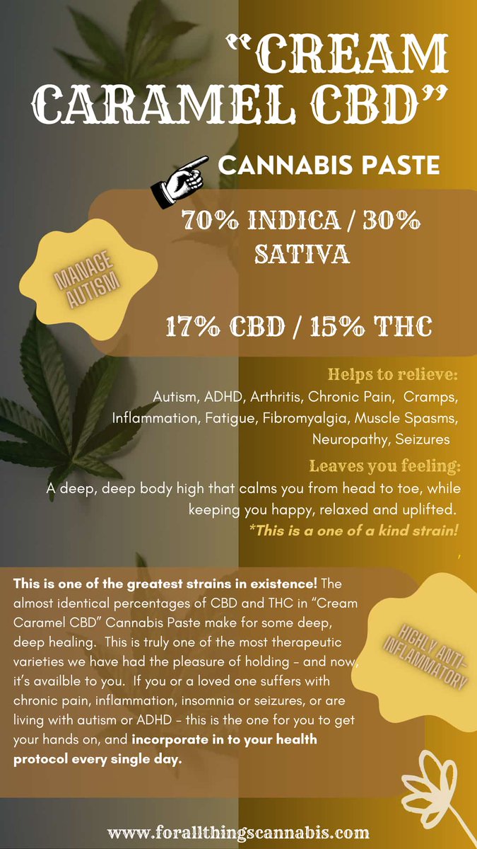 Cannabis_Paste's tweet photo. Here's the full deal on what our Cream Caramel CBD Cannabis Paste has to offer 👇🏼
#creamcaramelcbd #cannabispaste #naturalpainrelief #highcbd #thc #inflammation #antiinflammatory https://t.co/yNDw139YH2