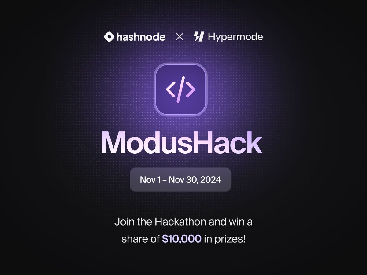 hashnode's tweet photo. 19 days remaining to participate in #ModusHack hosted by Hashnode x @hypermodeinc 📢
👨💻 Build an AI-powered open-source project using Modus
✍️ Blog about it on Hashnode
💰 Win up to $10,000 in prizes
🔗 https://t.co/82TUMqOQCi https://t.co/jKO7YX8UTm