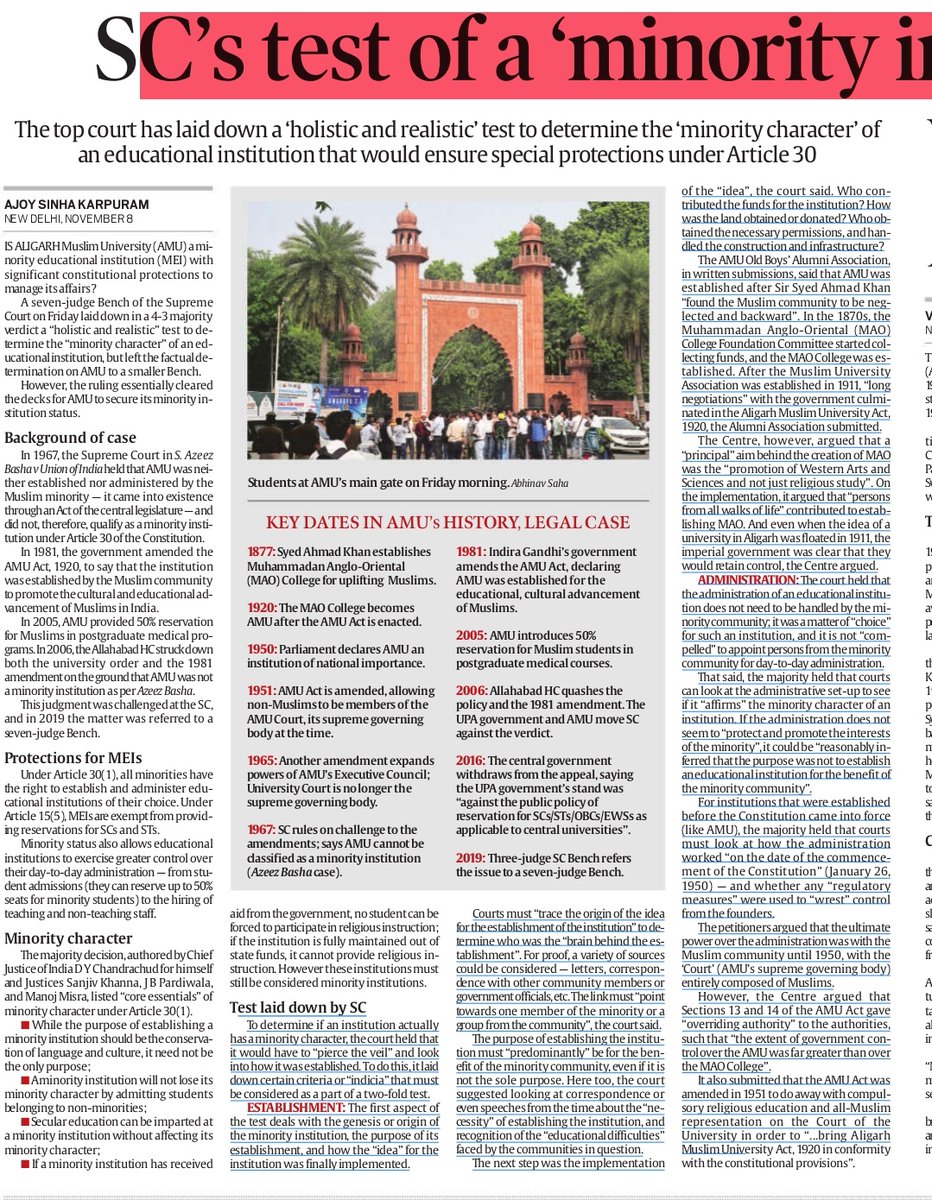 UpscScreenshots's tweet image. 'One Tweet One' Complete Topic' 

Supreme Court Recent order on Aligarh Muslim University. 

Source - The Hindu and The Indian Express.

#UPSC #aligarhmuslimuniversity