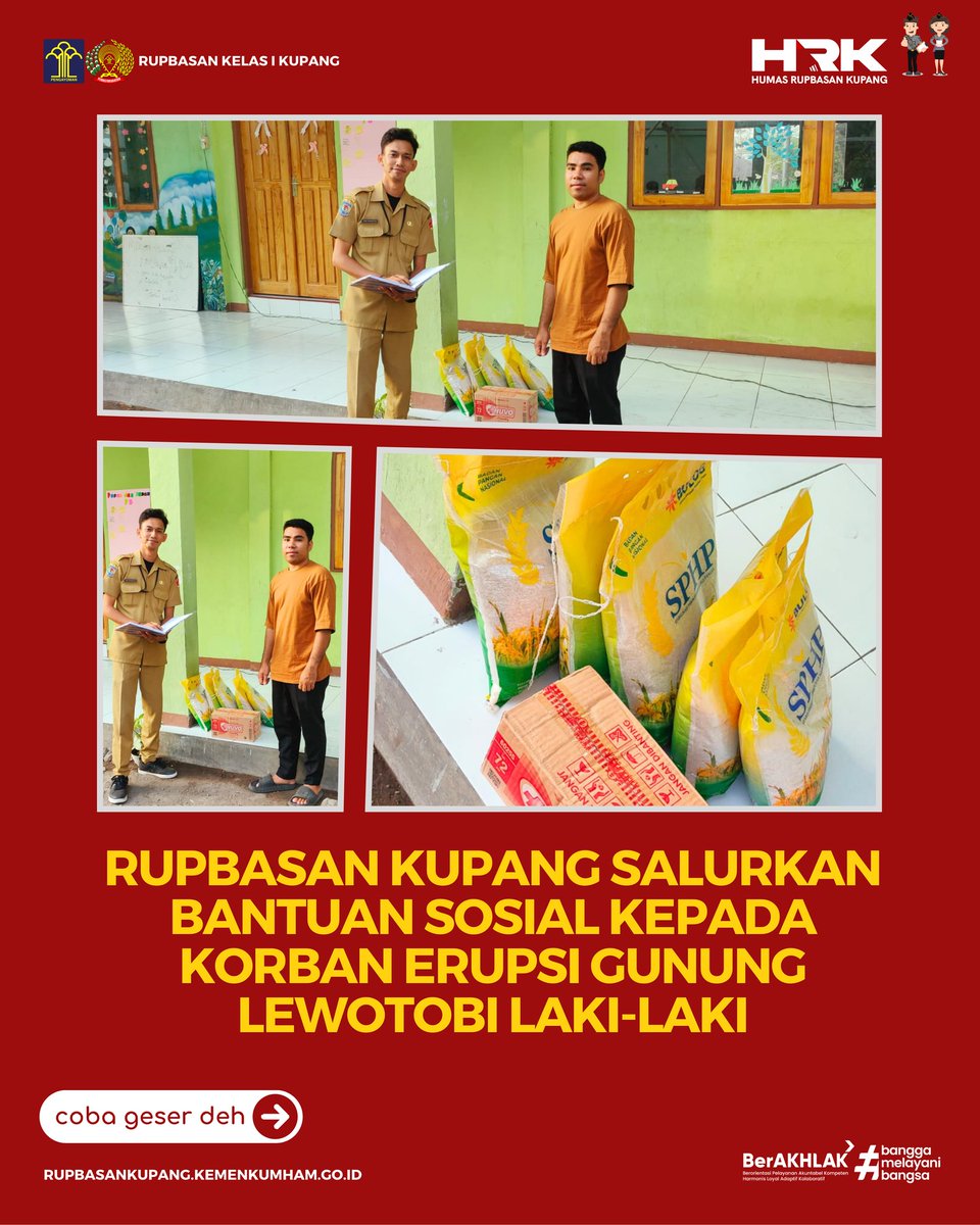 Rupbasankupang's tweet photo. Rupbasan Kupang Salurkan Bantuan Sosial Kepada Korban Erupsi Gunung Lewotobi Laki-Laki
https://t.co/9PGaantLVX
#RupbasanKupangPasti
#KumhamSemakinPASTI
#KemenimipasPASTI
#AlwaysTheBest
#HumasBergerakBersama
#ASNPilihNETRAL https://t.co/MW7hklgR42
