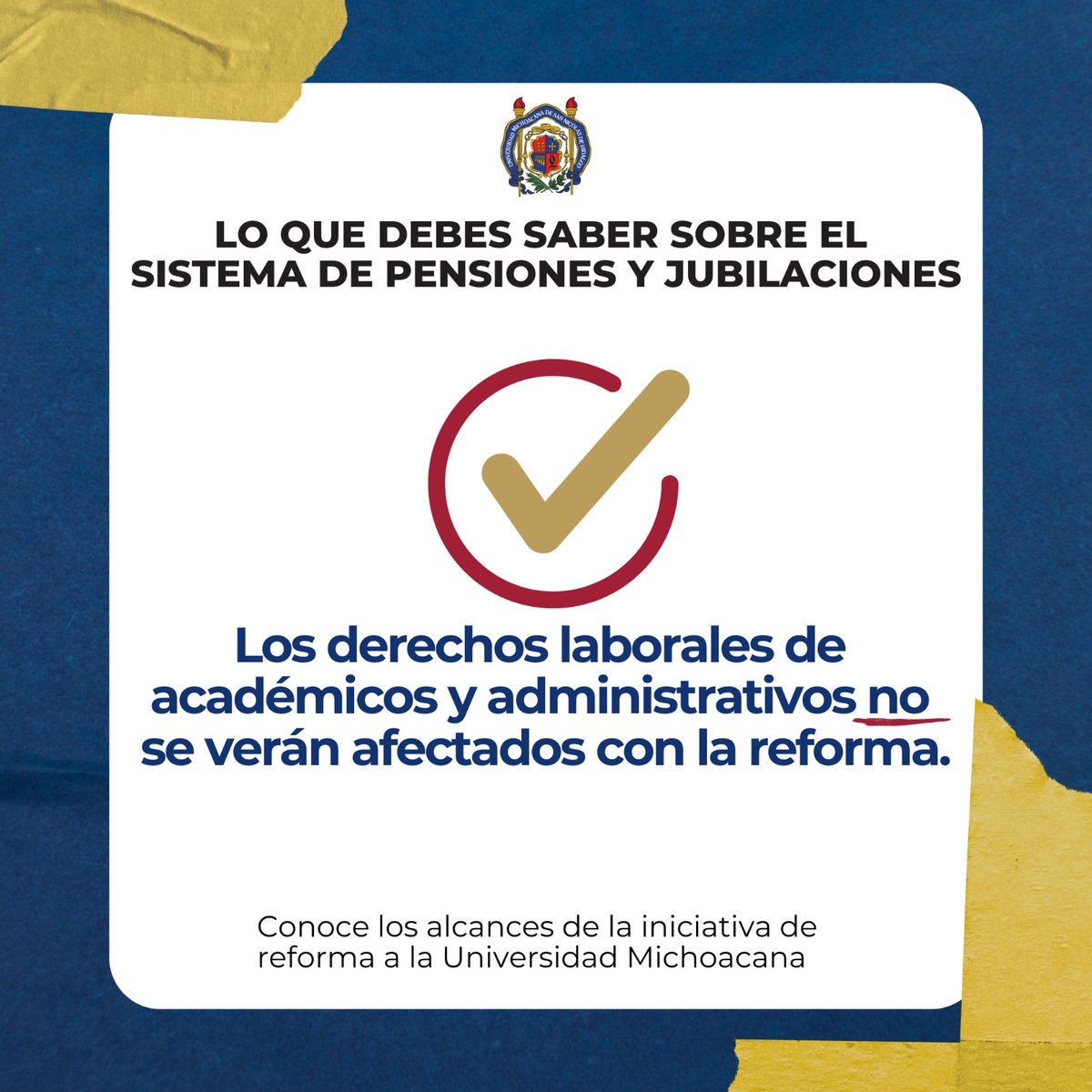 La reforma al sistema de pensiones y jubilaciones de la UMSNH no afecta los derechos laborales del personal académico y administrativo. ¡Estamos trabajando para mejorar nuestra universidad!

#HumanistaPorSiempre #UMSNH