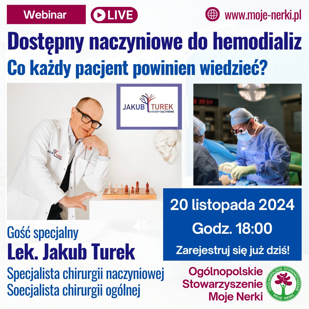 Moje_Nerki_pl's tweet photo. 🩺Wszystko o dostępach naczyniowych do hemodializy dowiesz się na BEZPŁATNYM WEBINARZE 20.11, godz. 18:00. Gość specjalny: lek. Jakub Turek. ZAPISZ SIĘ JUŻ DZIŚ:
https://t.co/J9eT77efJX
#dializa #nerki #przetoka #zdrowie #pchn #osmn #hemodializa #dostępnaczyniowy https://t.co/AS8ADT7Fbg