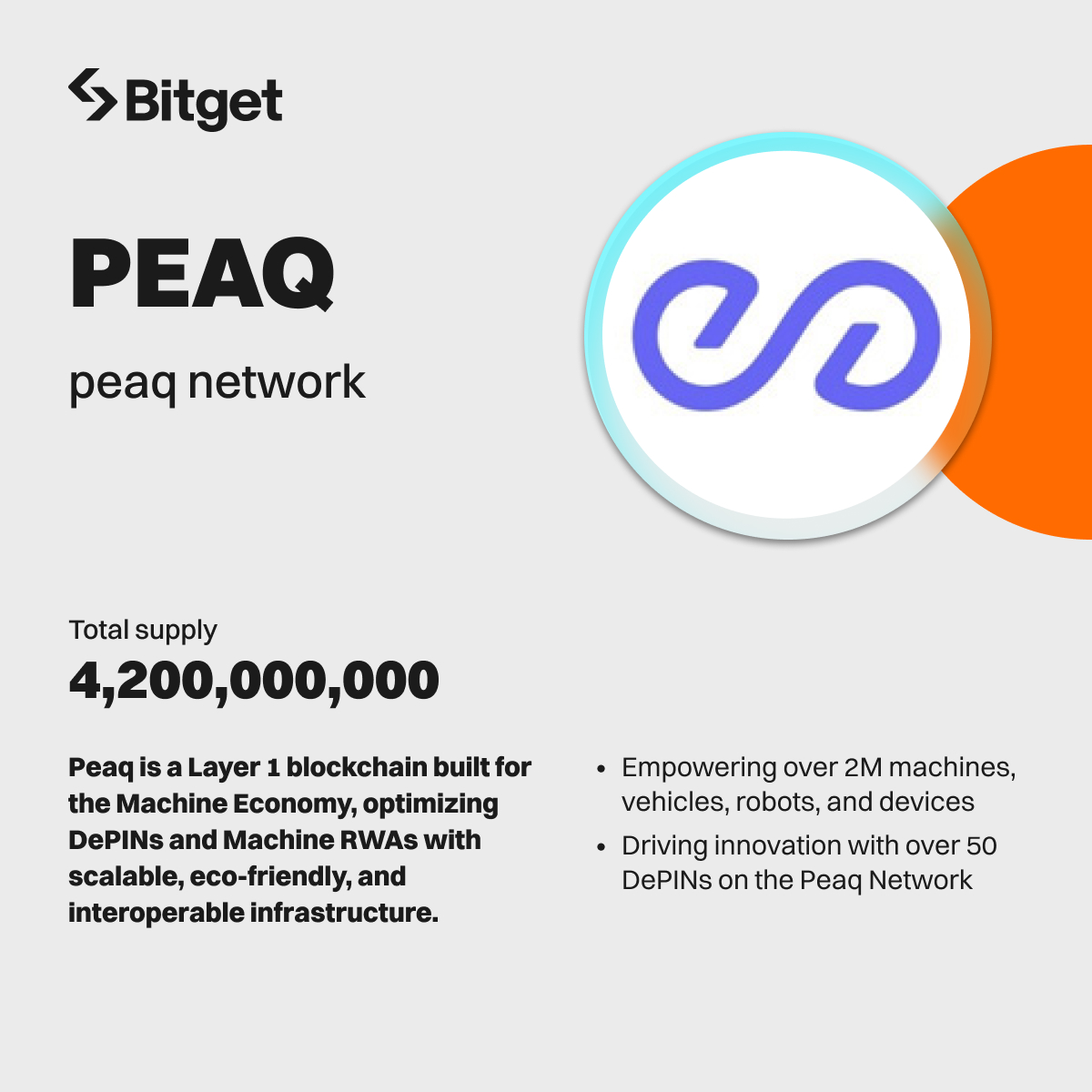 PEAQ @peaq trading is now LIVE on #BitgetSpot. 🚀 Trade now:  https://t.co/UgMCLBtCcc Find out more about $PEAQ ⤵️