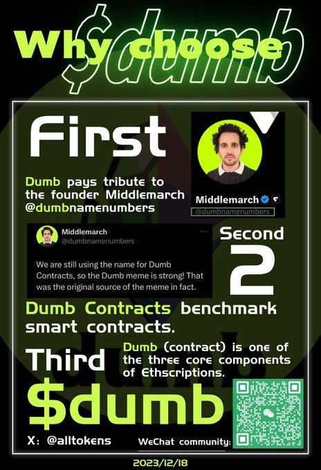 dumbcription's tweet photo. @hhhhhkfffff $Dumb ，不只是一个代币，它是一个社区的象征。我们以 'Dumb Contracts' 对标智能合约，让区块链世界充满乐趣和创造力。创始人从未放弃，我们也不会。和我们一起，持有 $Dumb ，不仅是持有一种价值，更是对自由、创新和共识的坚持 https://t.co/yFgjH7kQaE