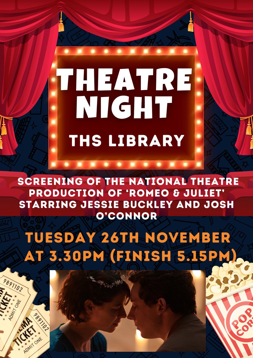 NEW this term!

Come along to theatre night where we will be screening one of the amazing <a href="/NationalTheatre/">National Theatre</a> productions in the Library.

First up ‘Romeo &amp; Juliet’. Just in time for mock revision 😊.
<a href="/THS_drama_dept/">THS_drama_dept</a> 
<a href="/THSsixthform/">Thomas Hardye Sixth Form</a> 
<a href="/thomashardye/">Thomas Hardye School</a>