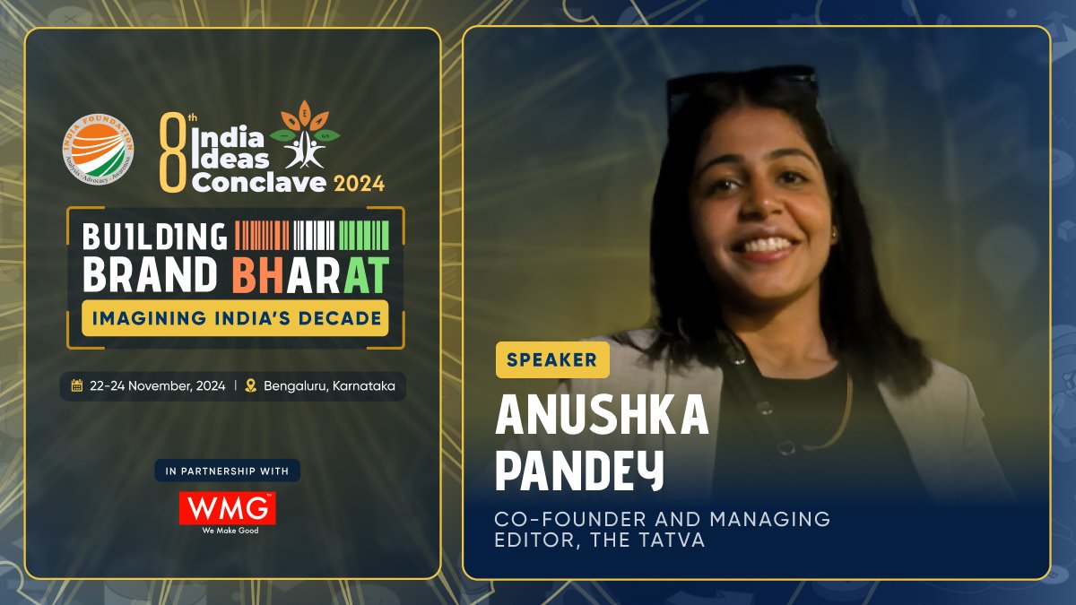 Exciting news! 🌟 
The 8th India Ideas Conclave, a prestigious gathering of global policymakers and thought leaders, organised by India Foundation, is set for November 22-24, 2024, in Bengaluru. We are thrilled to welcome Ms Anushka Pandey, Co-founder &amp; Managing Editor of The