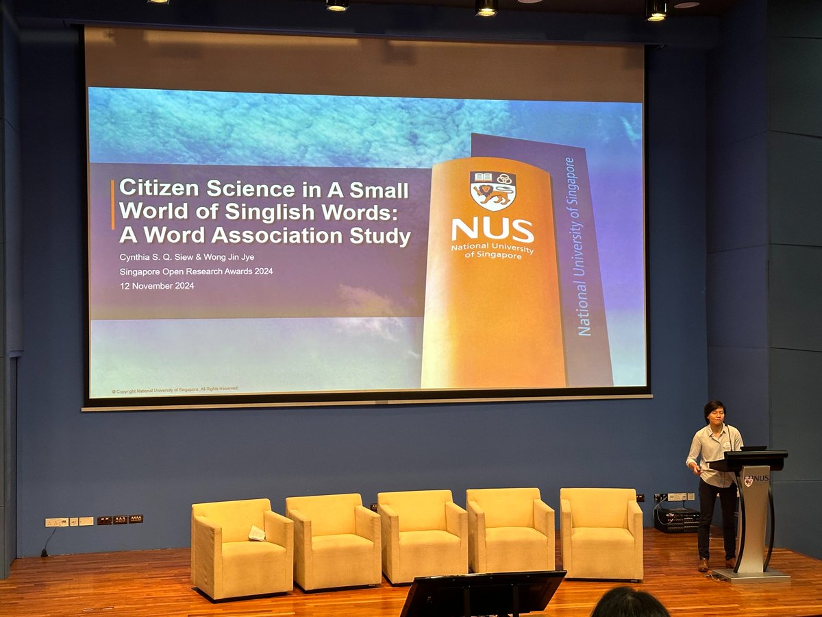 NTUsgLibrary's tweet photo. #SGOR2024 

Lightning Talk by Singapore Open Research Awards 2024 winner The Small World of Singlish Words: Measuring the Singaporean English Mental Lexicon @csqsiew https://t.co/oLCnCl0K7W