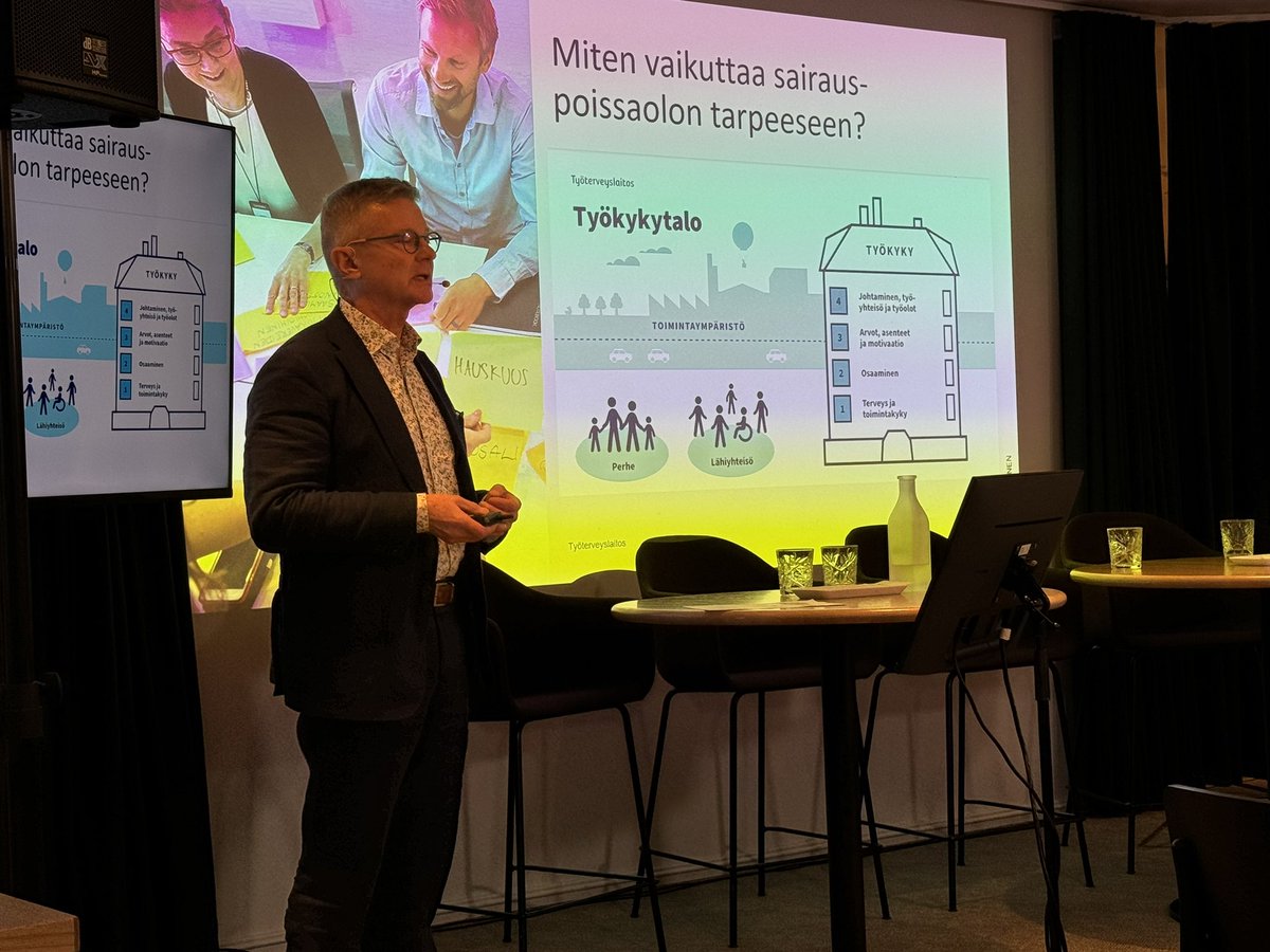 Johtaja <a href="/kp_martimo/">Kari-Pekka Martimo</a> <a href="/ilmarinen_tweet/">Ilmarinen</a> korostaa, että työpaikoilla pitäisi johtaa työkykyä työkyvyttömyyden sijaan. Mallia tähän antaa <a href="/tyoterveys/">Työterveyslaitos</a> työkykytalo.
<a href="/AkavaRy/">Akava</a> Työhyvinvoinnilla työllisyyttä ja tuottavuutta -seminaari