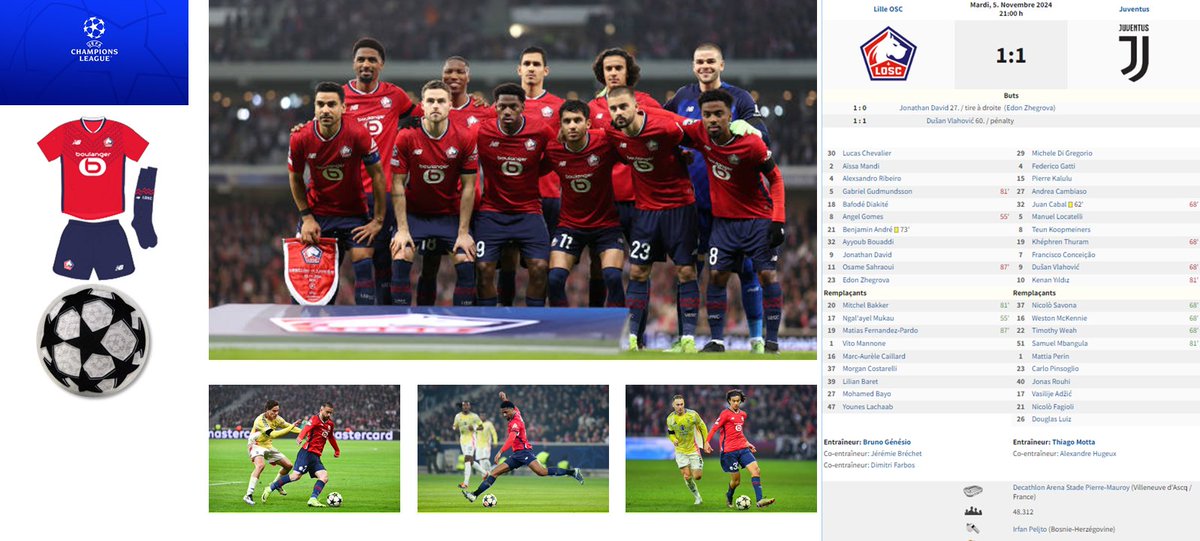 📍Lille 1-1 Juventus
🏟️ Pierre-Mauroy 🇫🇷
🗓️ 5 nov. 2024
🔍C1, phase de ligue J4

En attendant la suite...

#LOSC 🇪🇺
#146