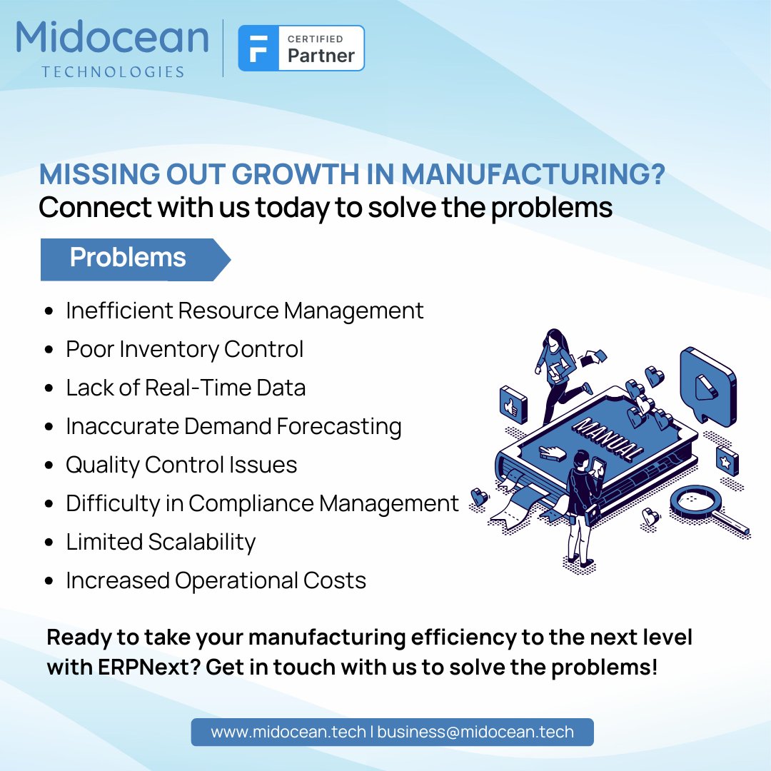 MidoceanTech's tweet photo. 🚀 Missing Out on Growth in Manufacturing? Let's connect and explore how ERPNext can transform your operations!

https://t.co/TXO8gjBXmY
#Manufacturing #ERPNext #Frappe #BusinessGrowth #Efficiency #Collaboration https://t.co/f6pRDcVzq5