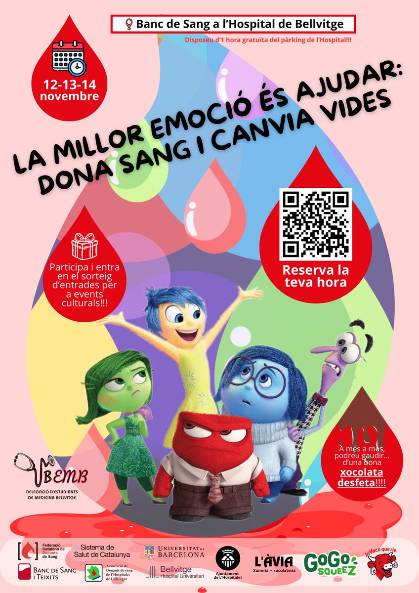Facultat d'Infermeria UB (@infermeria_ub) on Twitter photo 📢Donem el tret de sortida a la campanya de donació de sang "La millor emoció és ajudar: dona sang i canvia vides".
📆12, 13 i 14 de novembre
📍 Banc de sang de l'<a href="/hbellvitge/">Hospital Universitari Bellvitge | HUB</a> (a la sortida de la parada de metro) 🚇
Doneu sang🩸doneu vida! 📢Donem el tret de sortida a la campanya de donació de sang "La millor emoció és ajudar: dona sang i canvia vides".
📆12, 13 i 14 de novembre
📍 Banc de sang de l'<a href="/hbellvitge/">Hospital Universitari Bellvitge | HUB</a> (a la sortida de la parada de metro) 🚇
Doneu sang🩸doneu vida!