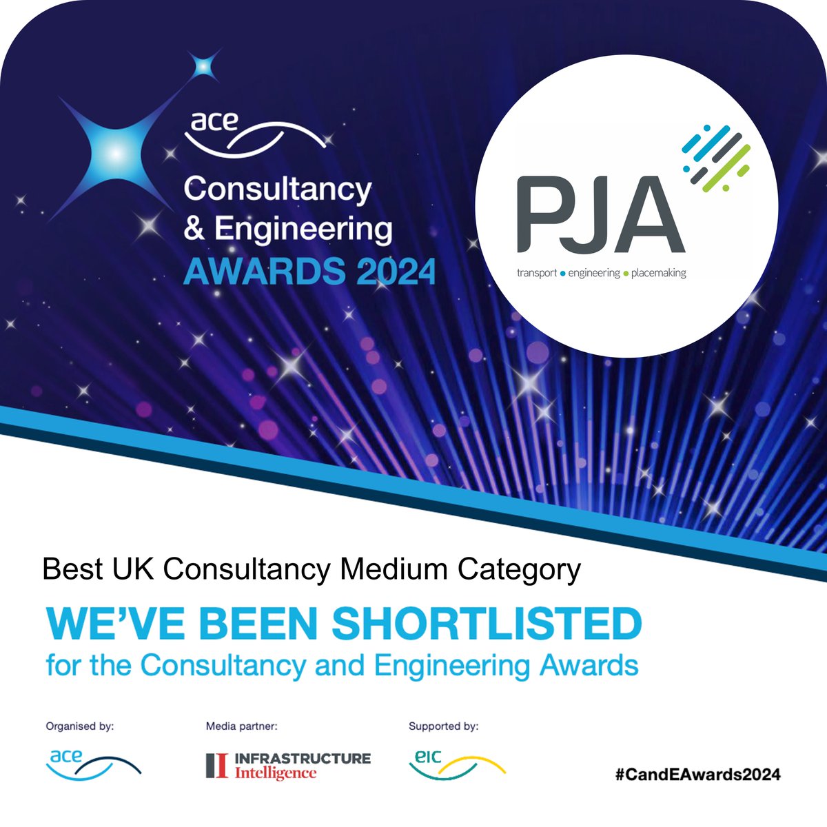 Well done #TeamPJA! We're finalists in the Best Medium UK Consultancy category for the Consultancy and Engineering Awards 2024 organised by Association for Consultancy and Engineering (ACE).

Looking forward to celebrating with all the other finalists on 30th January in London!