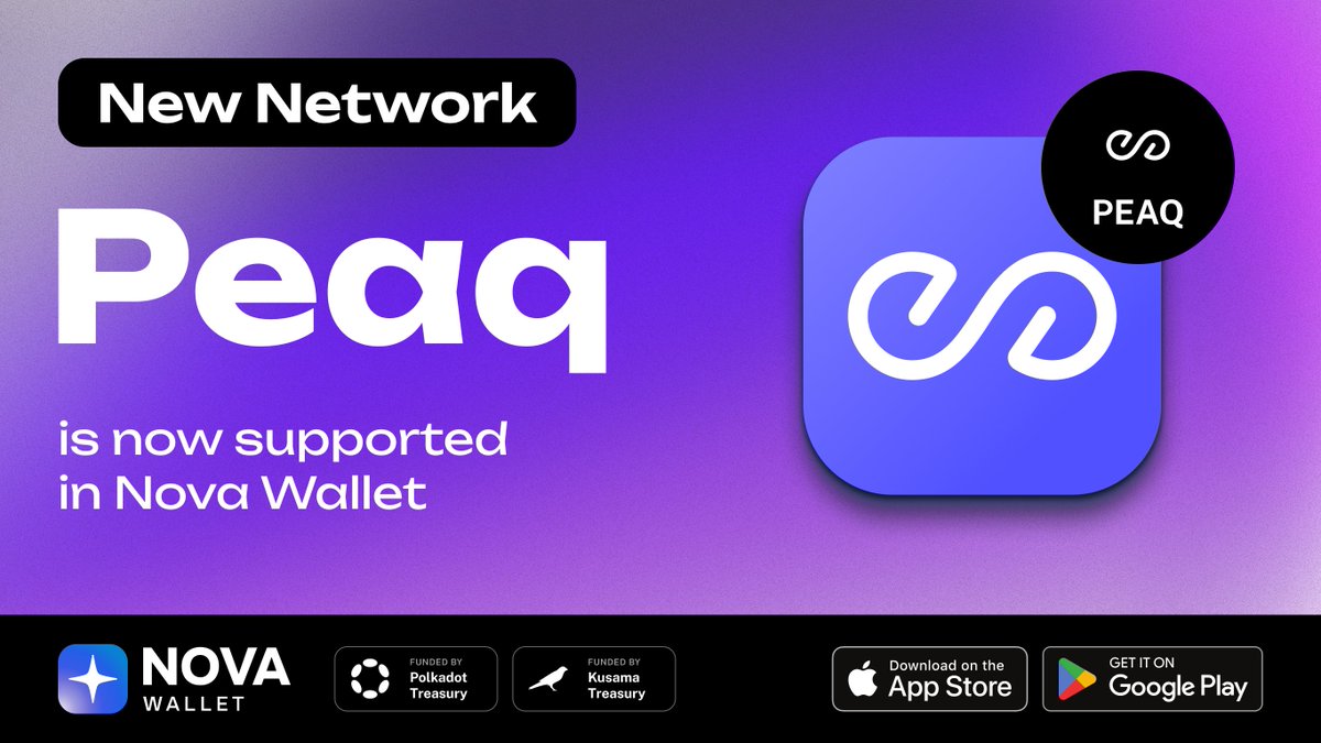 New Network – peaq – is now available in Nova Wallet! 🎉 @peaq is a  scalable, green, and decentralized layer-1 blockchain for DePIN and Machine  RWA in the Polkadot ecosystem! 🤩 Download