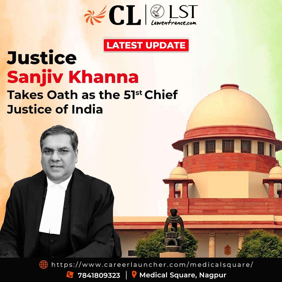 CLMDofficial's tweet photo. A milestone moment in India's judiciary! Justice Sanjiv Khanna on his oath as the 51st Chief Justice of India. #MilestoneMoment #IndianJudiciary #JusticeSanjivKhanna #ChiefJusticeOfIndia #CareerLauncher #JusticePrevails #LegalExcellence #Careerlaunchermedicalsquare https://t.co/AlOomXbVkb