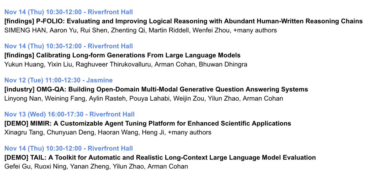 And a few papers in finding/demo/industry tracks.

Come find us! A lot of us are here including <a href="/AnsongNi/">Ansong Ni</a> <a href="/HanSineng/">Sophia S. Han</a> <a href="/YixinLiu17/">Yixin Liu</a> <a href="/YilunZhao_NLP/">Yilun Zhao</a> <a href="/alanli2020/">Alan Li</a> <a href="/nan_linyong/">Linyong Nan</a> <a href="/charlieycgao/">Charlie Gao</a>