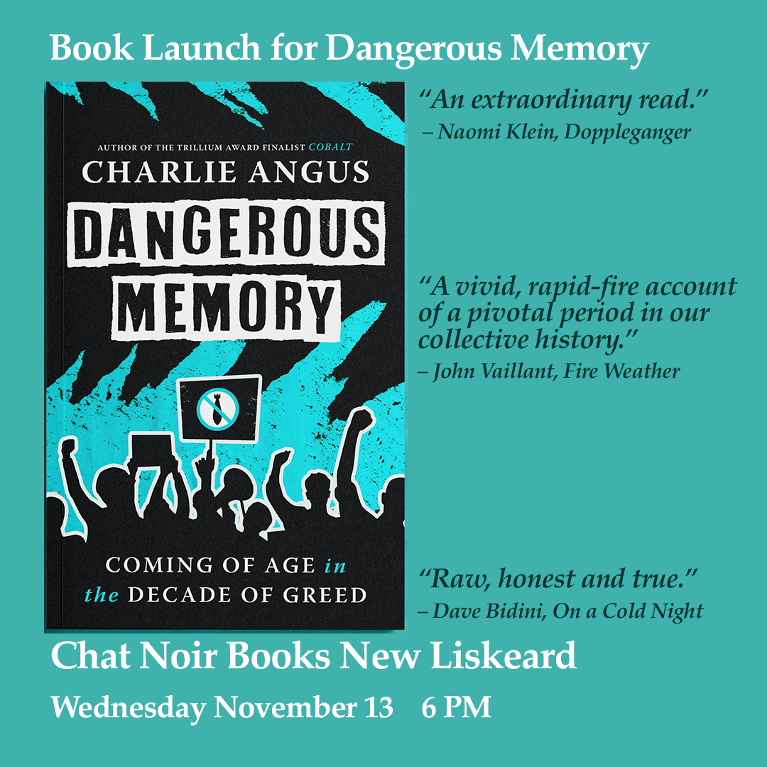 Charlie Angus (@charlieangusndp) on Twitter photo I hope to see people at the Dangerous Memory book launch <a href="/ChatNoirBooks/">Chat Noir Books</a> Wednesday at 6PM.
I will do a reading and talk about the dark times we have found ourselves in and how we can find our way out.
Ps. Dangerous Memory makes an awesome stocking stuffer. I hope to see people at the Dangerous Memory book launch <a href="/ChatNoirBooks/">Chat Noir Books</a> Wednesday at 6PM.
I will do a reading and talk about the dark times we have found ourselves in and how we can find our way out.
Ps. Dangerous Memory makes an awesome stocking stuffer.