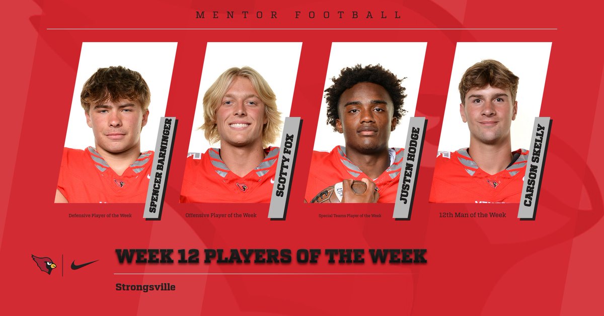 Congratulations to our Week 12 Players of the Week:
Defense: Spencer Barninger
Offense: Scotty Fox
Special Teams: Justen Hodge
12th Man: Carson Skelly
#onceacard #team100
