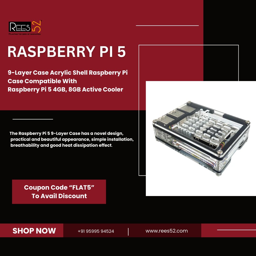 rees52education's tweet image. ✅Raspberry Pi 5 9-Layer Case Acrylic Shell Raspberry Pi 5 Case Compatible With Raspberry Pi 5 4GB, 8GB Active Cooler (SKU-RS5776)
.
.
"Upgrade your Pi today! 🛒 #RaspberryPi5Case" Get It Today From
🔗rees52.com/products/raspb…
.
.
#respberrypi5 #9layer #case #acrylic #Shell