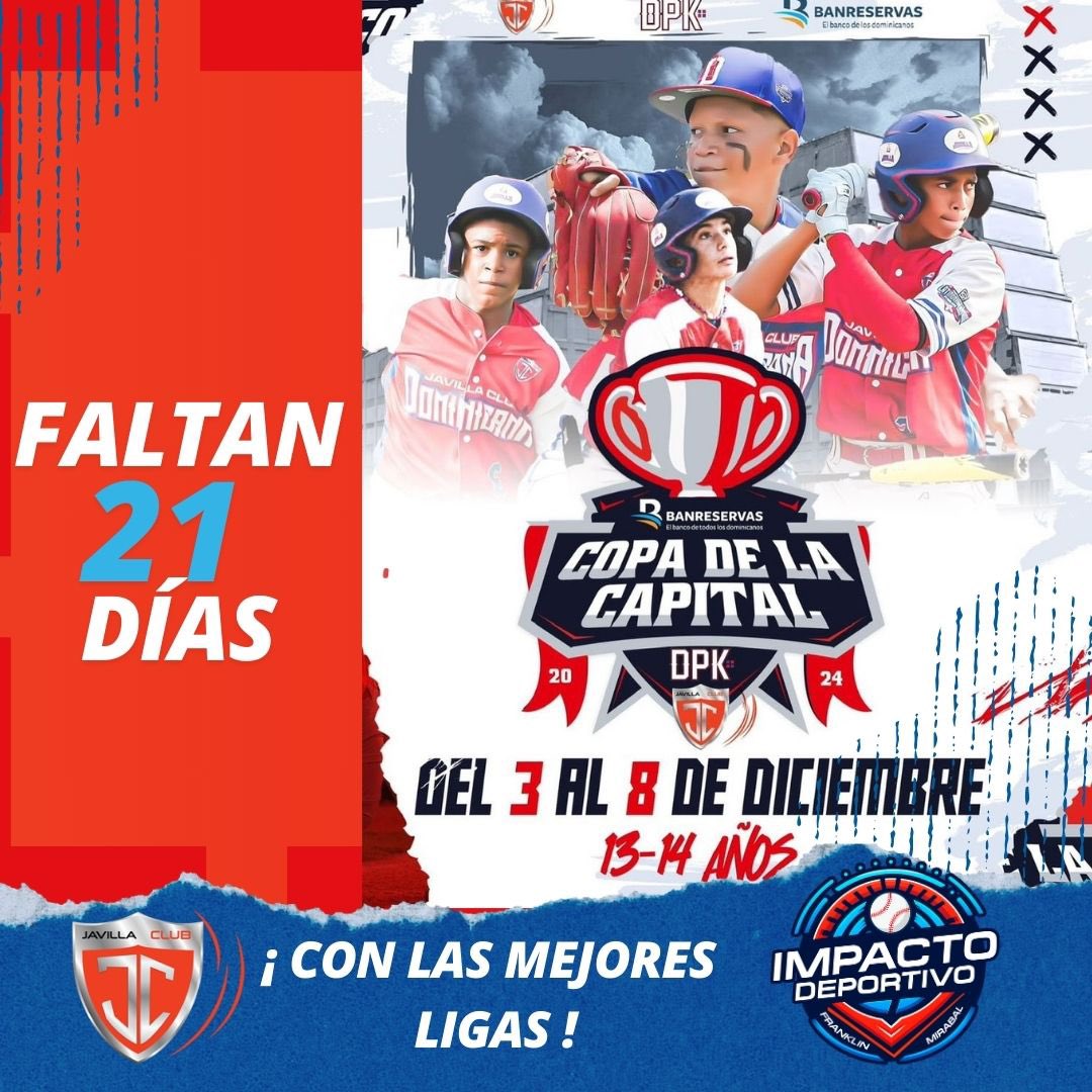 belkis02226's tweet photo. Faltan 21 días!!!

El "Nuevo Palo" de la Academia La Javilla!!!.
Copa de la Capital:
Las mejores Ligas de Béisbol Infantil de la Capital y habrá un "Tremendo Premio" en efectivo para el equipo Campeón.

#CopaDeLaCapitalBanreservas
#ApoyarALosNiñosTeHaceGrande 

@Academiajavilla https://t.co/24BE1G3pyI