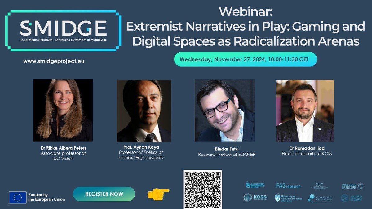 🗓️Mark your calendars for the next #SmidgeWebinar by <a href="/KCSSQKSS/">KCSS/QKSS</a>: “Extremist Narratives in Play: Gaming and Digital Spaces as Radicalization Arenas.” Discover how gaming and digital platforms have become breeding grounds for extremist content
To register : buff.ly/4hw7sz1