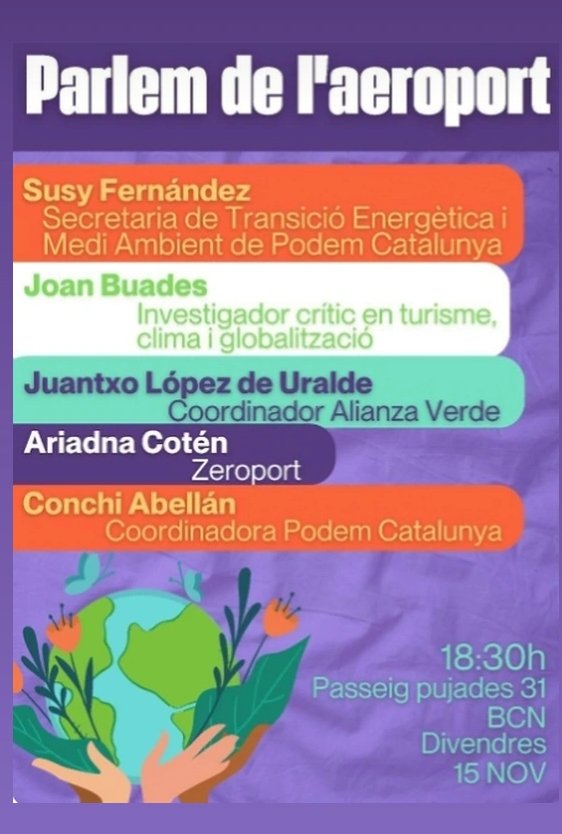 El viernes nos vemos en Barcelona, con las compañeras de <a href="/podem_cat/">PODEM</a>, para hablar de un proyecto que choca frontalmente con las políticas climáticas que tanto necesitamos: la ampliación del aeropuerto del Prat.

¡Te esperamos!