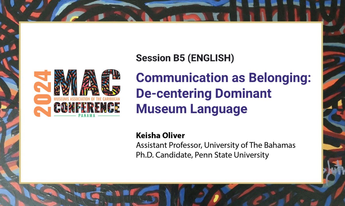 Keisha_Oliver's tweet photo. Pleased to be presenting at the @caribmuse 2024 conference in Panama tomorrow. #MuseumEducation https://t.co/JDcOMOFDcx