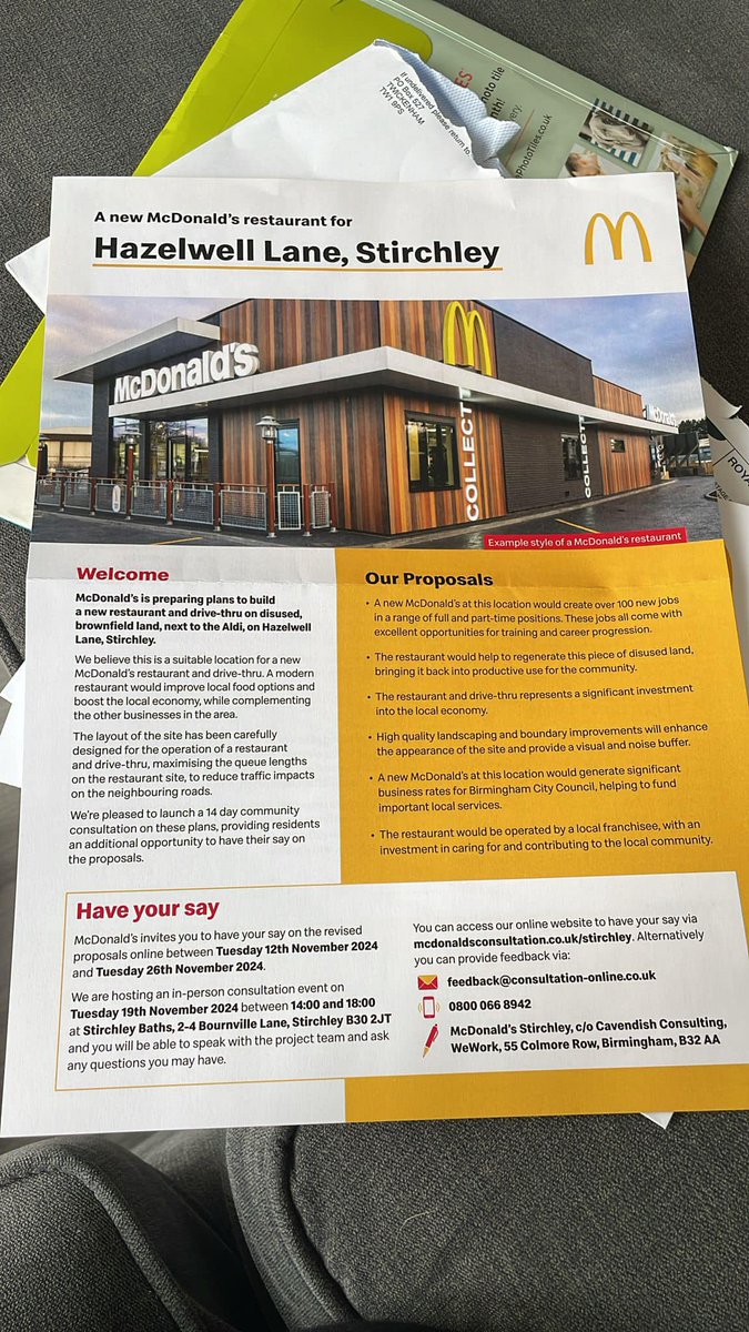 This is exactly what Stirchley doesn't need. If we don't fight against McDonalds coming, then Greggs, Subway, Costa etc will all be here next.

B30 is incredible because we *don't* have any multi-national food chains. It is community driven, exciting, progressive and unique.

1/2