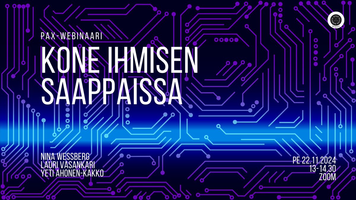 Tutustu ennen webinaaria <a href="/SaferGlobe/">SaferGlobe</a> infopaperiin autonomisista aseista, tekoälyn kilpavarustelusta ja säätelyn haasteista! 
✅ Lataa infopaperi: saferglobe.fi/2024/10/18/aut…
✅ Ilmoittaudu webinaariin: us06web.zoom.us/meeting/regist…