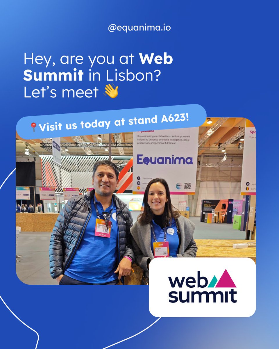 EquanimaApp's tweet photo. Ready to make new connections at Web Summit. Let’s chat! 🤝
Come by our stand A623 and say hi 👋
#WebSummit #WebSummit2024 #WebSummitLisbon #ImpactStartup https://t.co/Cq5O61VbuQ
