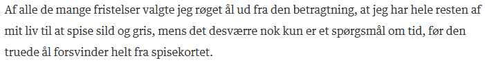Kender du det, at man sidder på en restaurant, kigger på menukortet, opdager, at der er en ret med en ekstremt truet dyreart – og derfor vælger retten, fordi du gerne lige vil nå at smage det dyr, inden det forsvinder. Det gør Søren Frank.

#dkmedier
